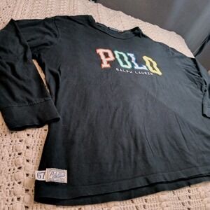 Polo Ralph Lauren Men Big & Tall Patch Logo Long Sleeve Shirt‎ 2XLT Spellout Blk